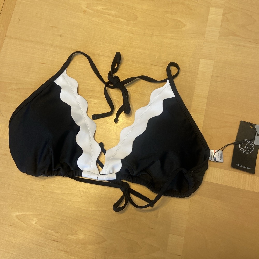 Relleciga Swimsuit Top‎ Only XL Black White Women's Beach Swimming